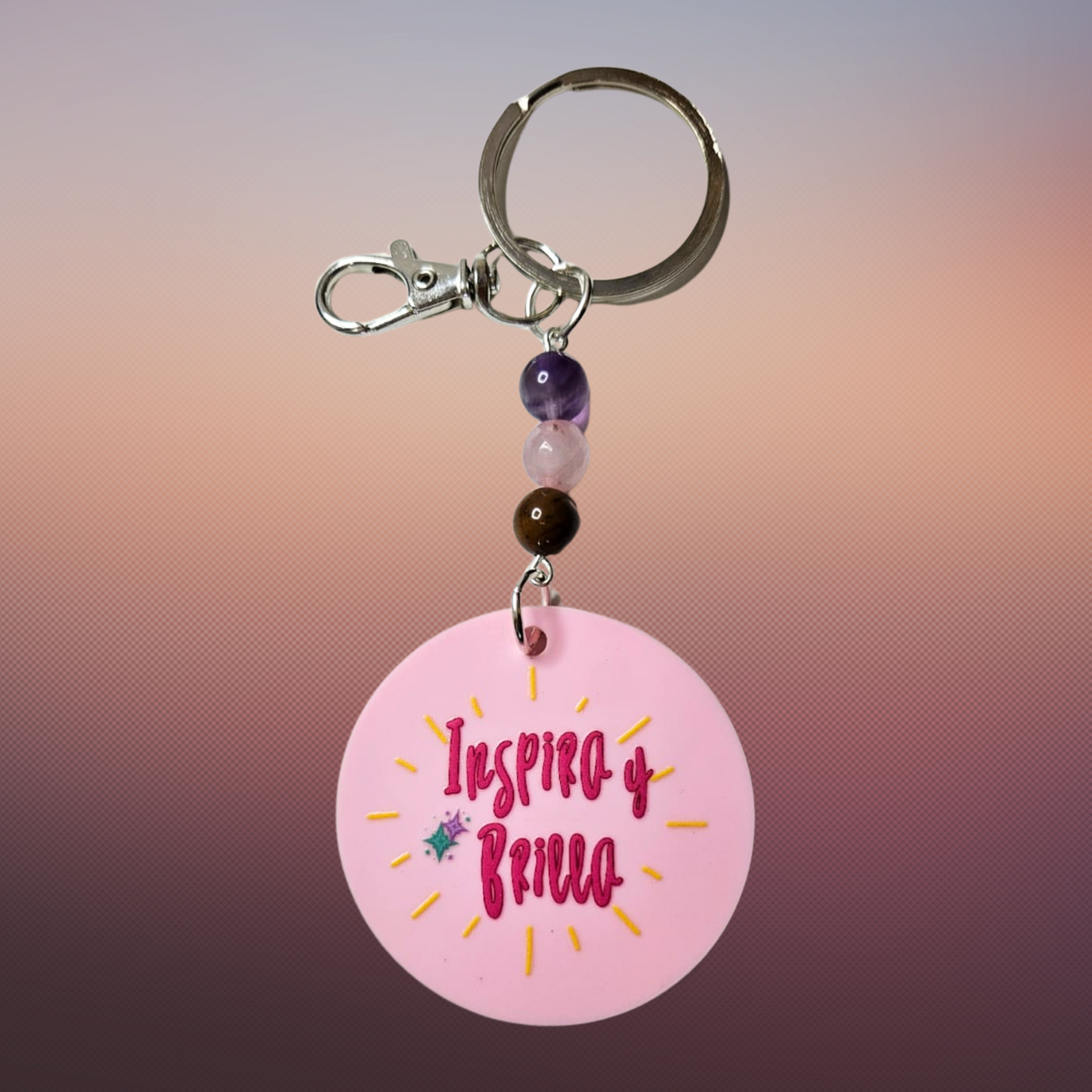 Llavero con Frase y Piedras Naturales – Energía que Inspira