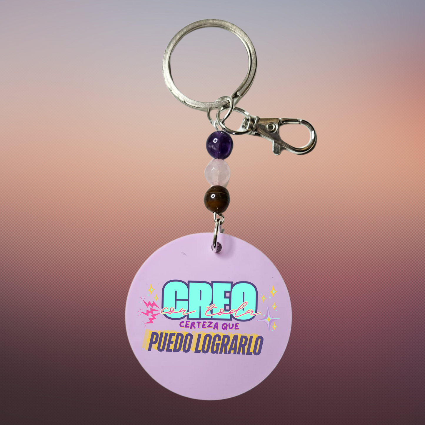Llavero con Frase y Piedras Naturales – Energía que Inspira