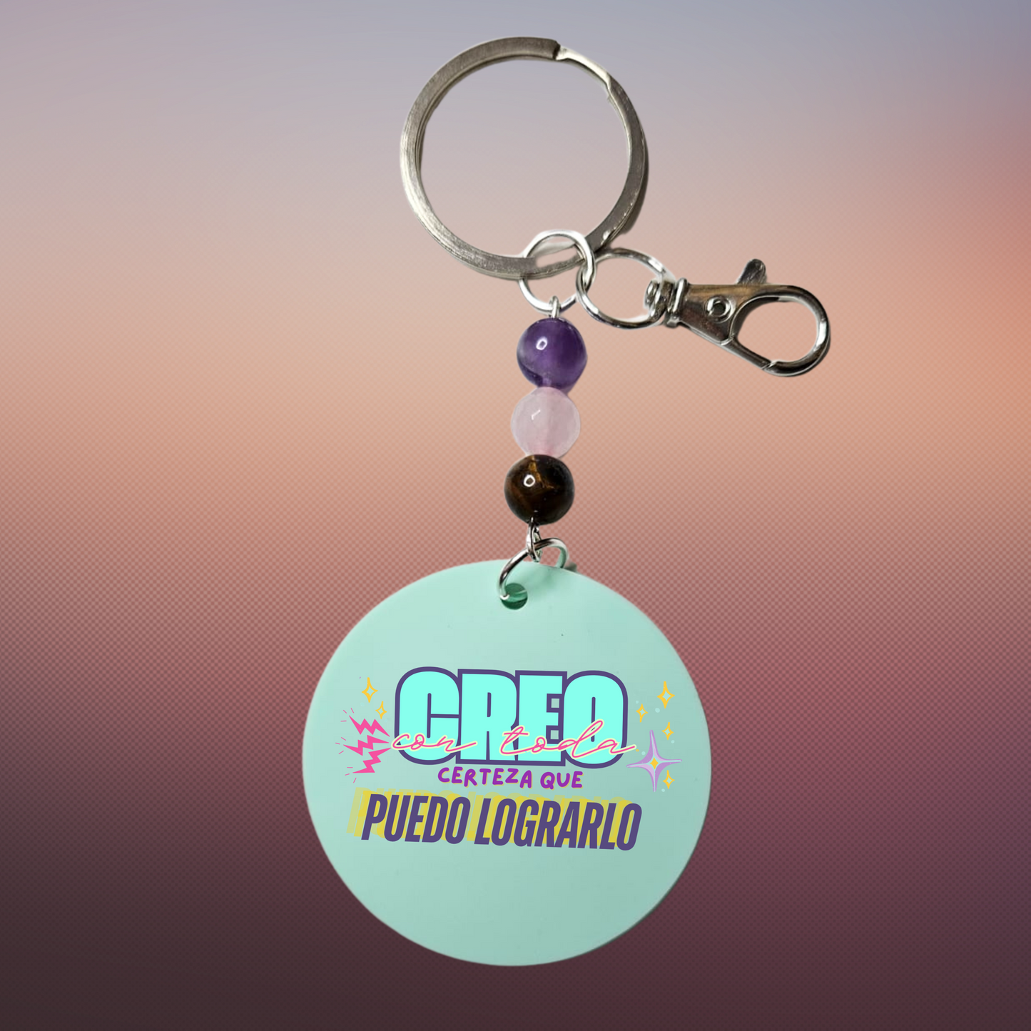 Llavero con Frase y Piedras Naturales – Energía que Inspira